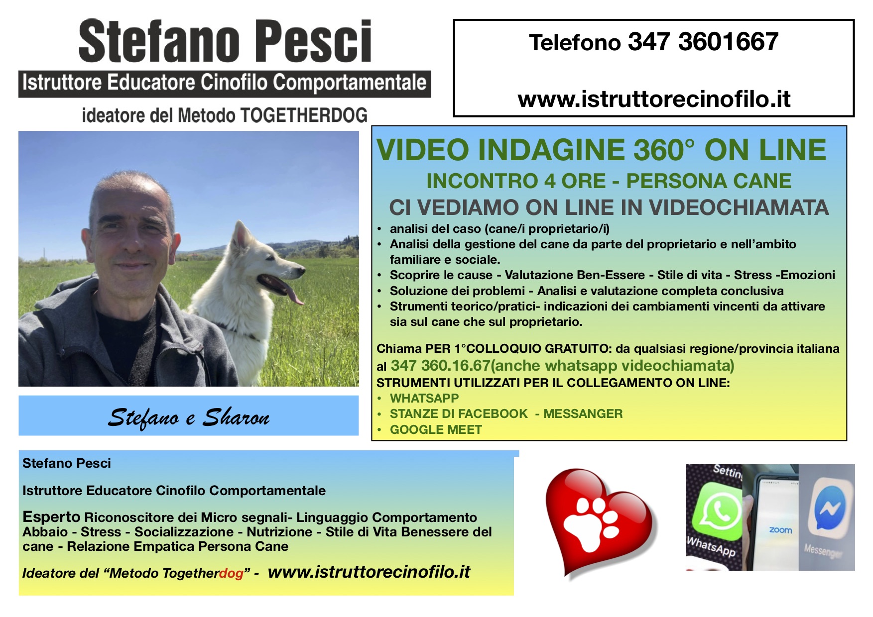 Indagine 360 gradi video chiamata on line -Stefano pesci Istruttore Educatore Cinofilo Comportamentale